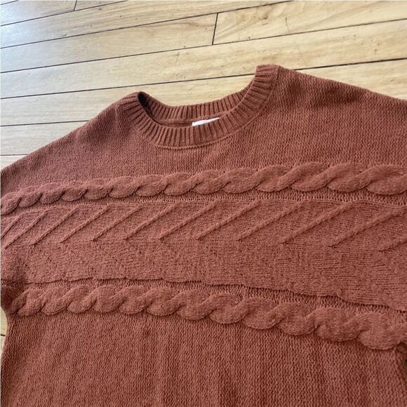 FULL TILT Brown Sweater Womens M Soft Horizontal Cable Knit Crop Pullover Crew - Picture 7 of 16